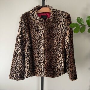 Tobias Leopard Print Plush Faux Fur Bomber Jacket Mob Wife Size Large